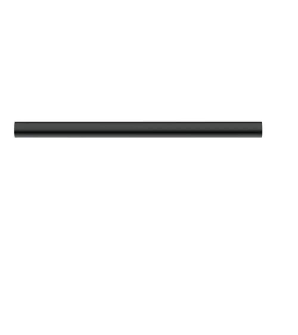 Schwarzes, gerades Rohr von Hansgrohe, längliche, schlichte Form, auf weißem Hintergrund abgebildet.